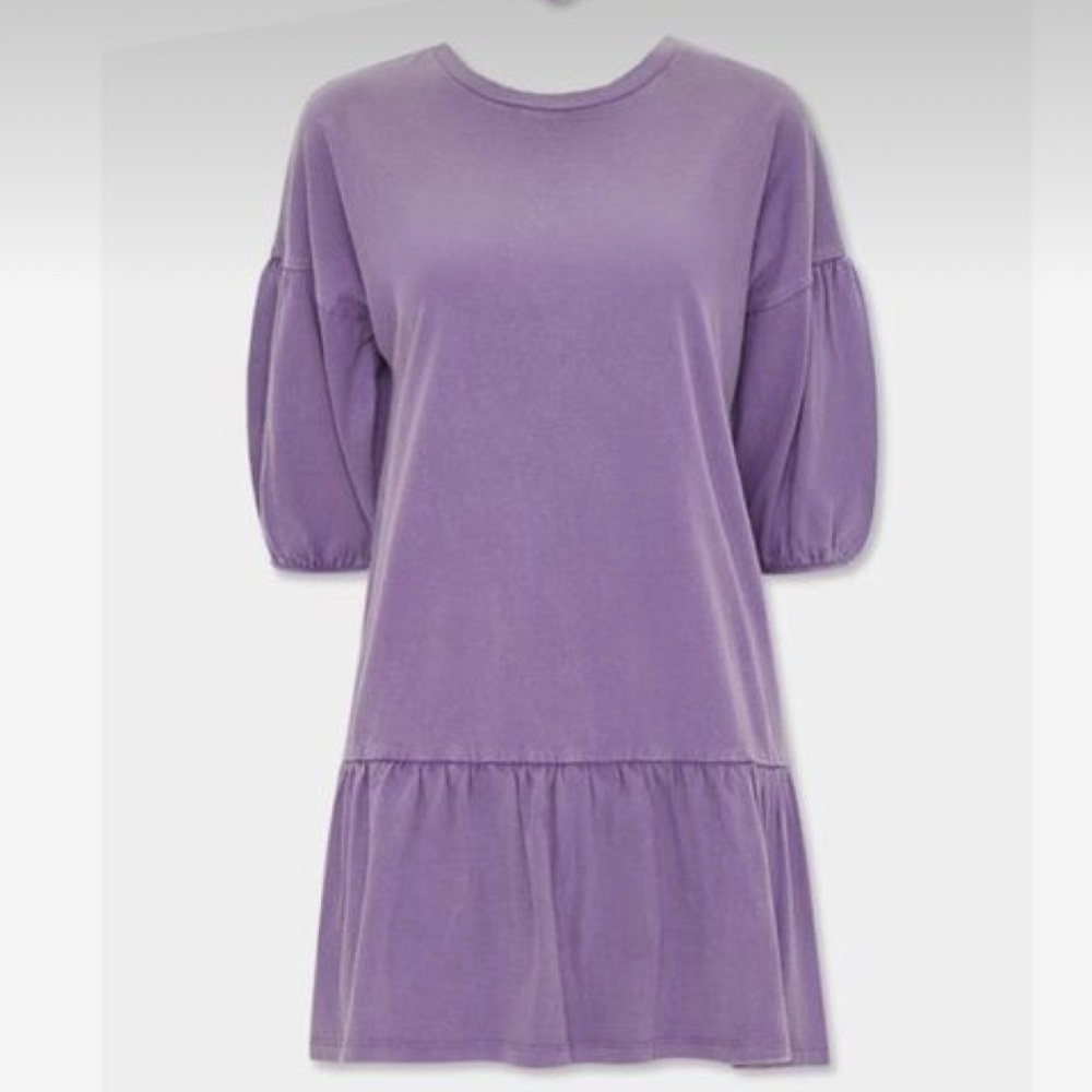 Purple Puffer Sleeve Jersey Dress